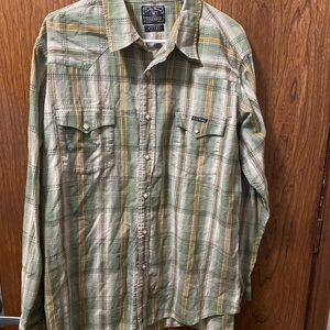 Lucky Brand Green and Yellow Plaid Men's Shirt